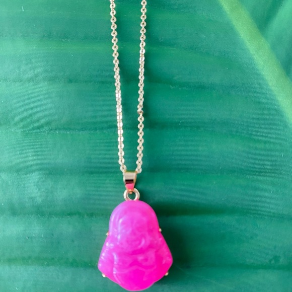 CUTEST little HOT PINK Buddha w gold chain - Picture 4 of 5